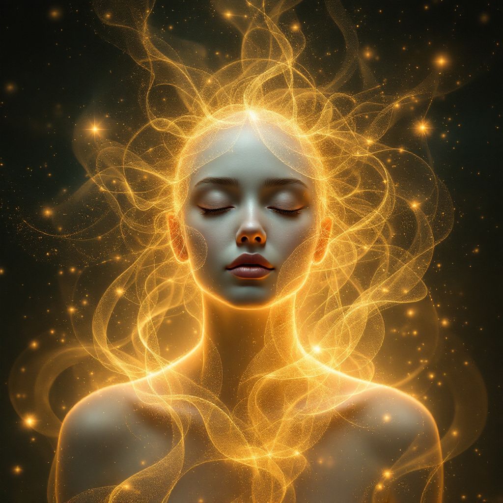 Ethereal portrait with golden light effects 